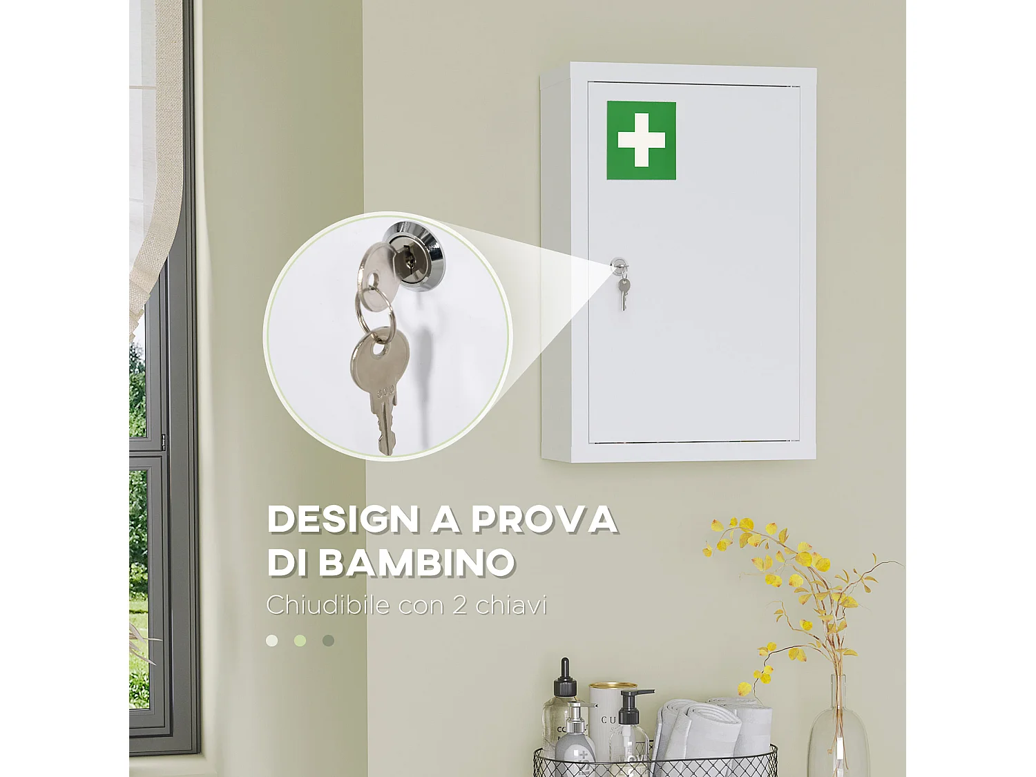 Armadietto medicinali a 3 livelli con 2 chiavi in acciaio bianco