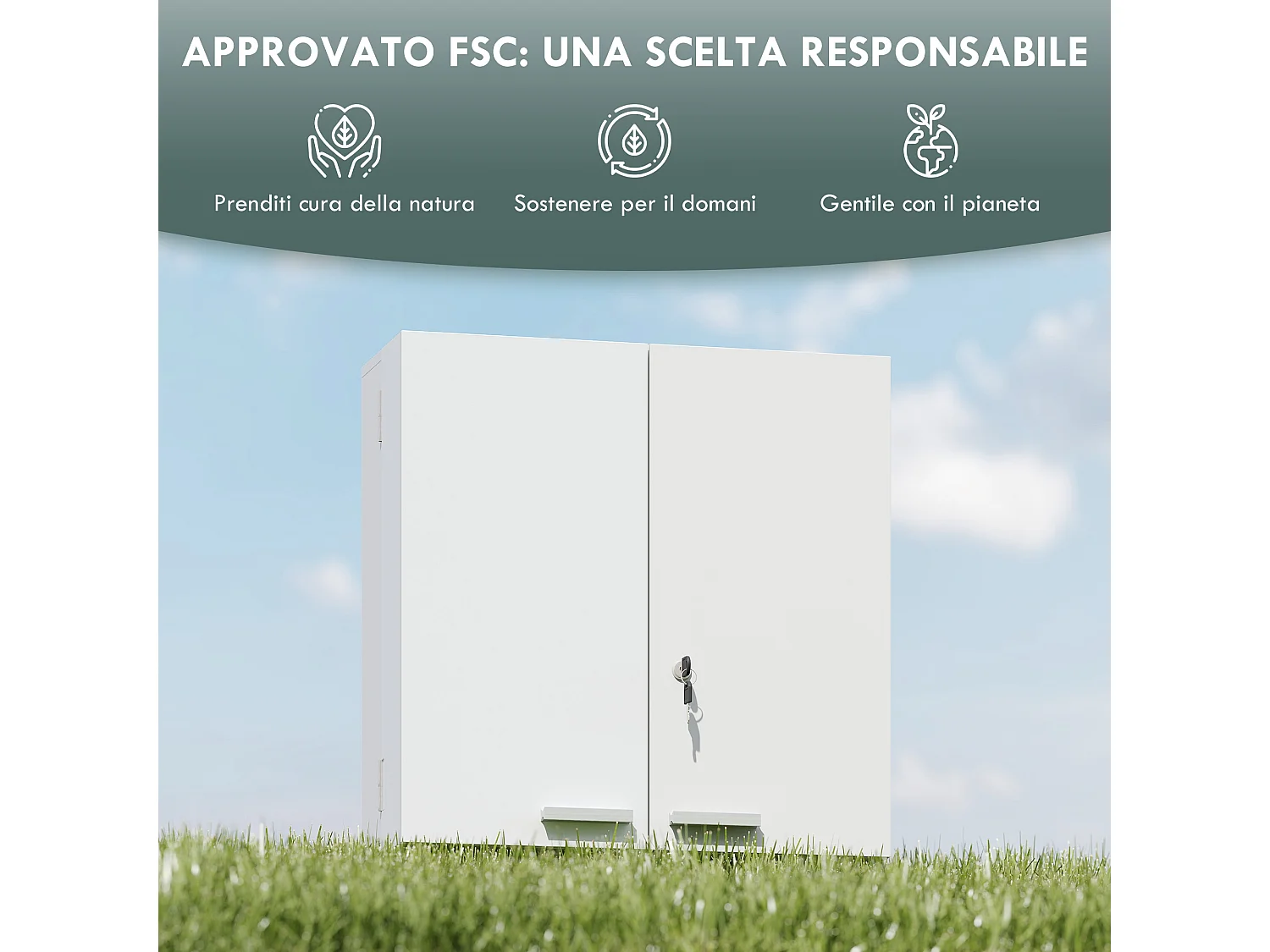 Armadietto medicinali con 3 mensole interne e 8 portabottiglie bianco