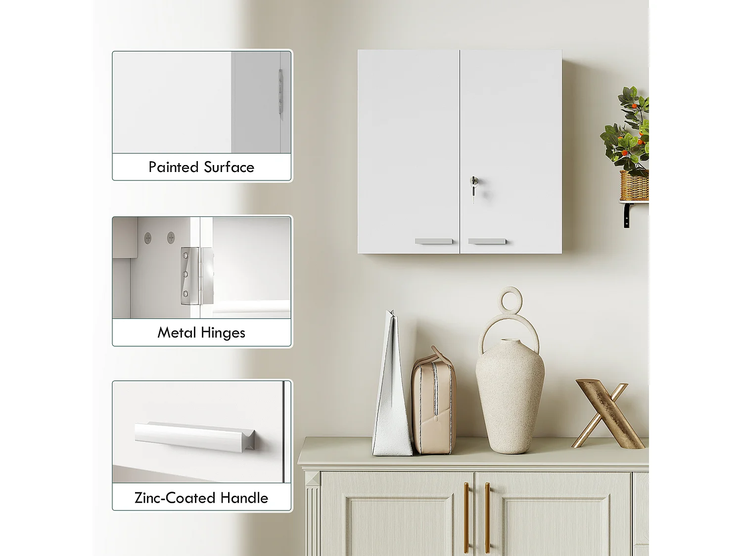 Armadietto medicinali con 3 mensole interne e 8 portabottiglie bianco