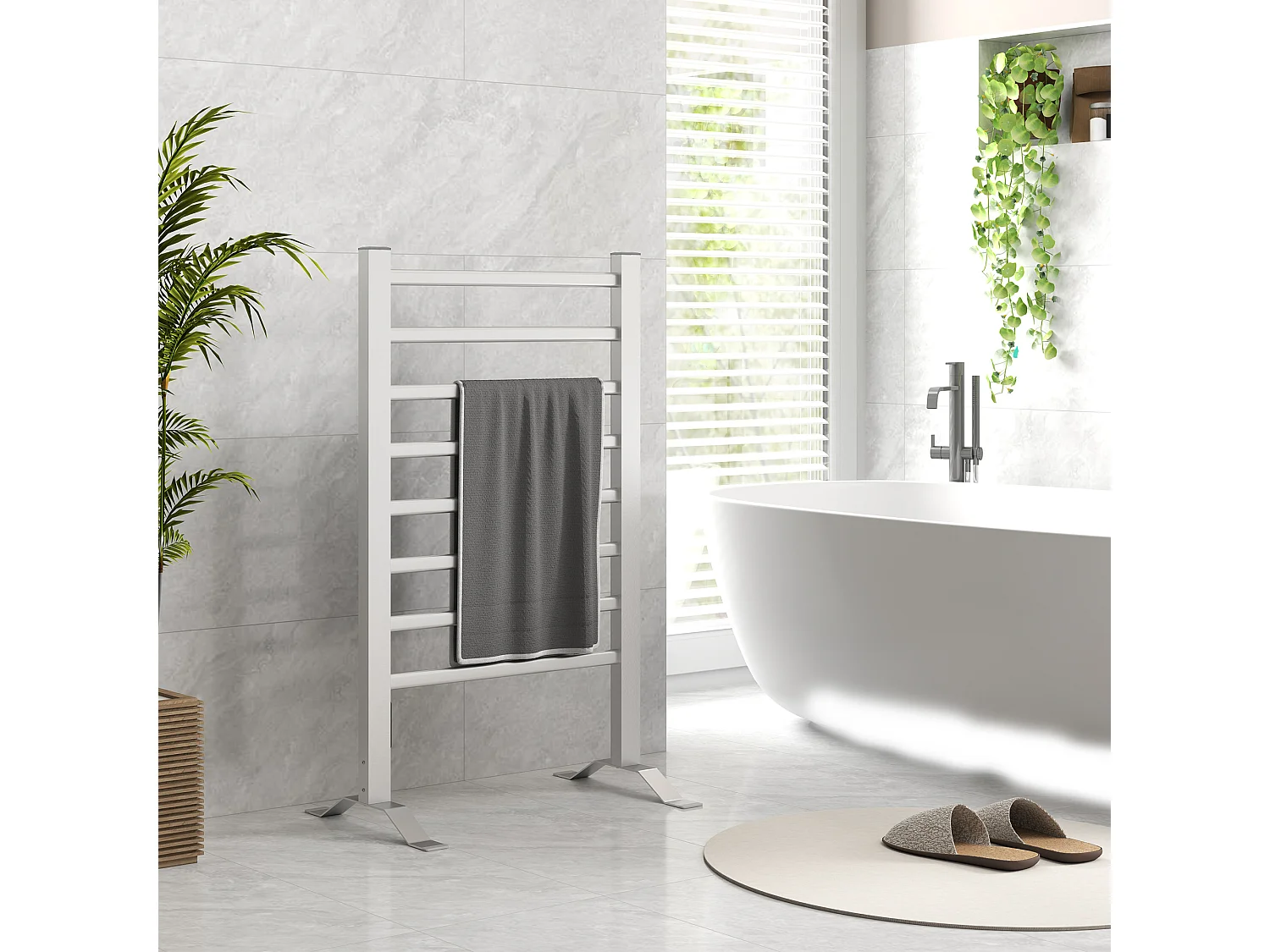 Scaldasalviette bagno elettrico da 150W con 8 barre e timer argento