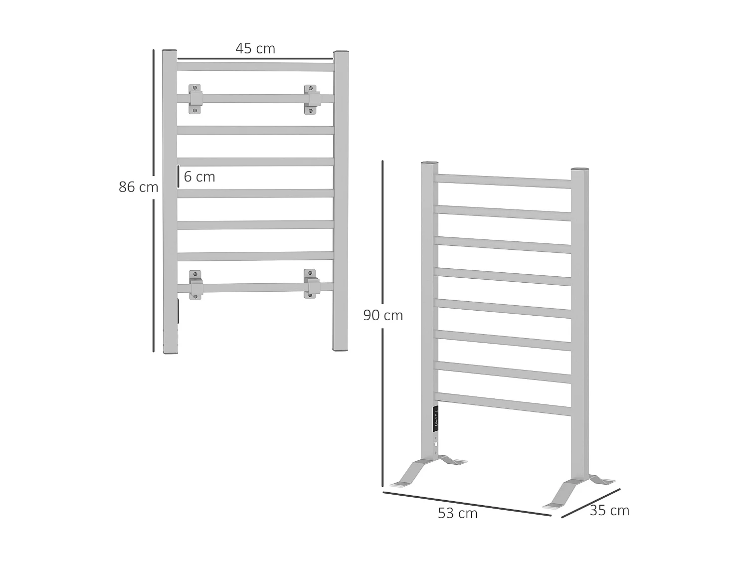 Scaldasalviette bagno elettrico da 150W con 8 barre e timer argento
