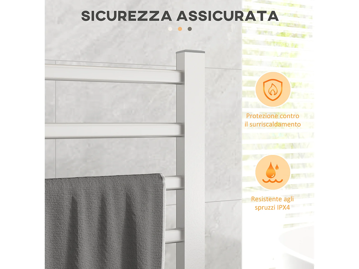 Scaldasalviette bagno elettrico da 150W con 8 barre e timer argento
