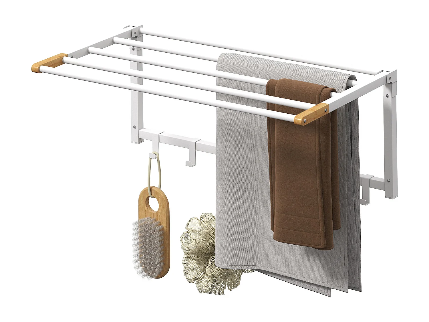 Portasciugamani a parete pieghevole con 5 barre e 6 ganci bianco