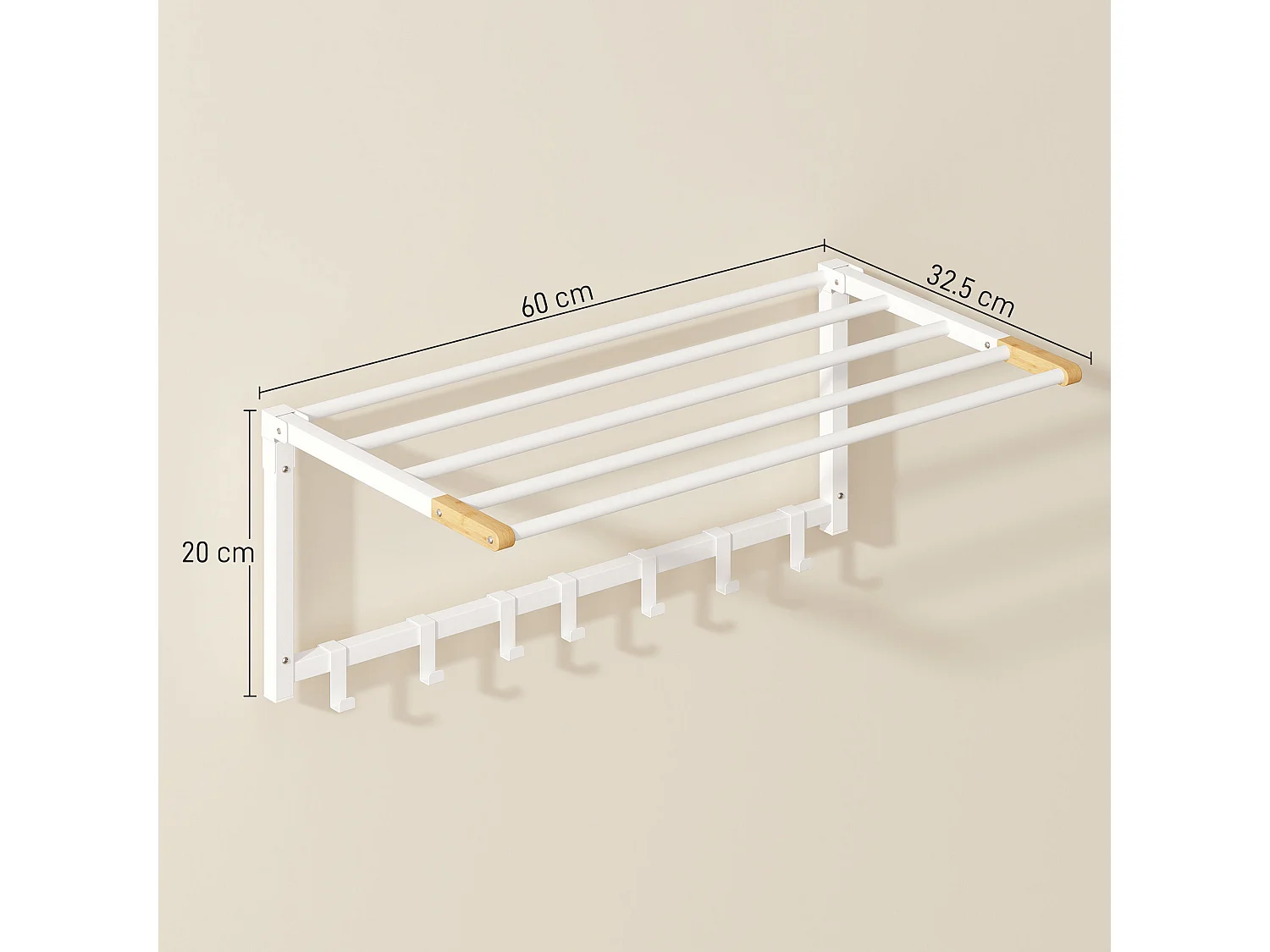 Portasciugamani a parete pieghevole con 5 barre e 6 ganci bianco