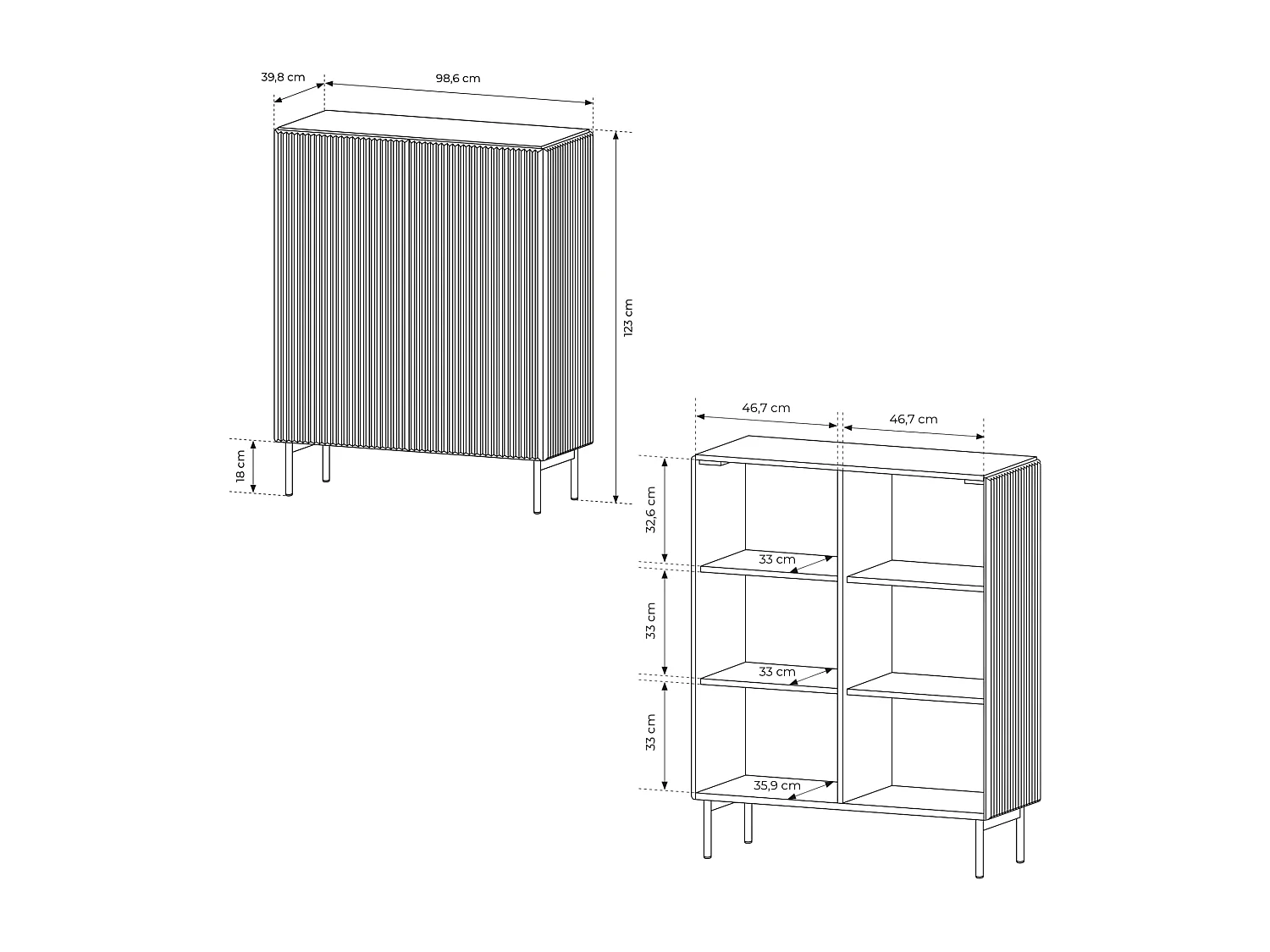 Ladekast, zwart, 98,6 x 123 x 39,8 cm
