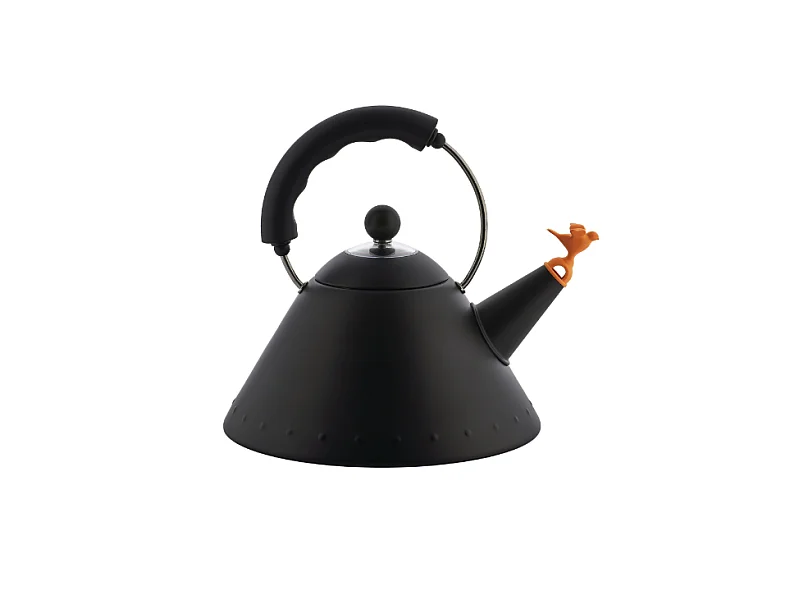 Czajnik Alessi 9093 BB czarny ze stali nierdzewnej z pomarańczowym gwizdkiem - kompatybilny z indukcją 2L