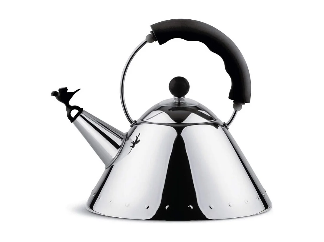 Czajnik Alessi 9093 B 2L ze stali nierdzewnej z czarnym uchwytem, włoski design