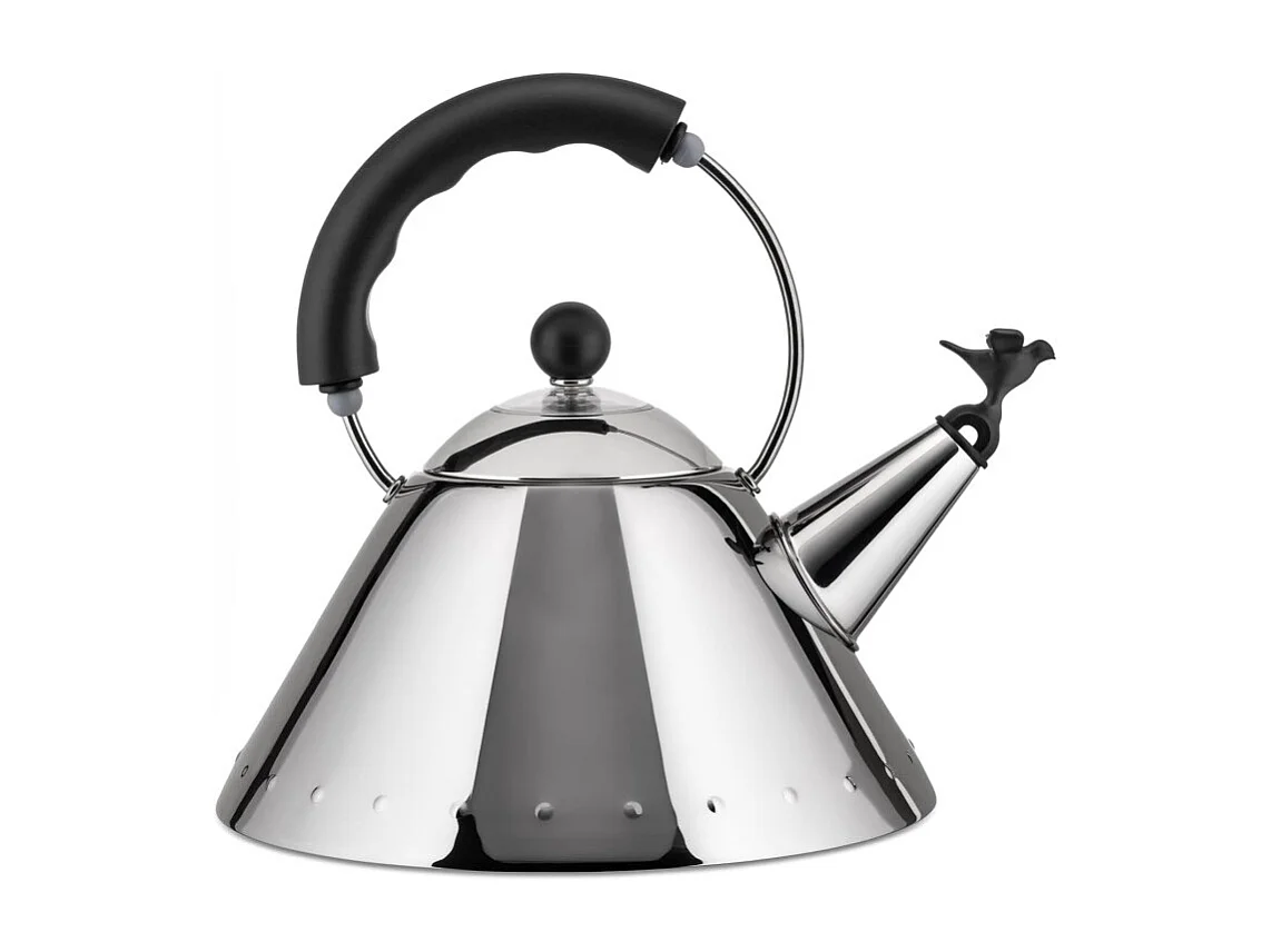 Czajnik Alessi 9093 B 2L ze stali nierdzewnej z czarnym uchwytem, włoski design