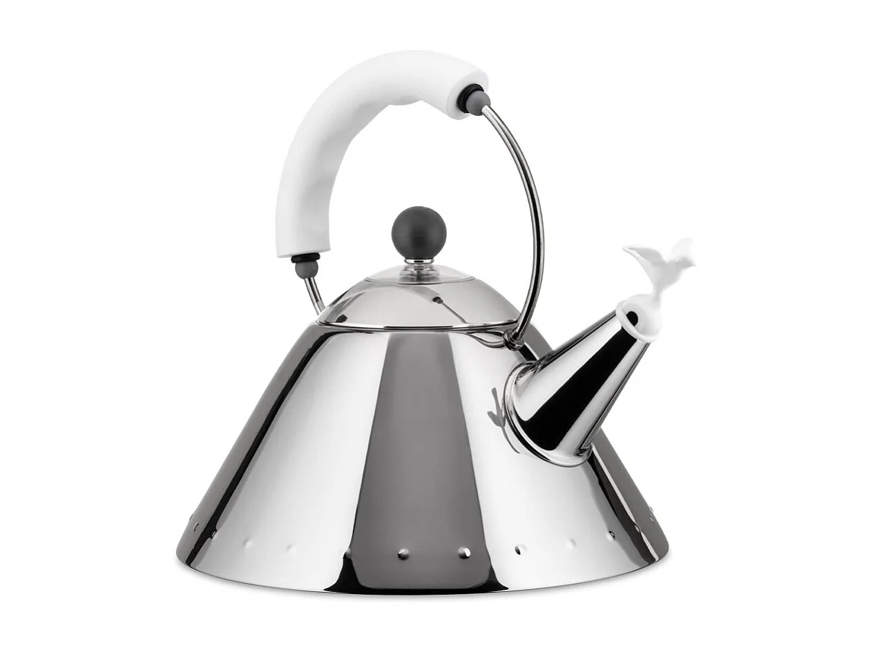9093, Bollitore in acciaio con manico bianco e Fischietto, Alessi