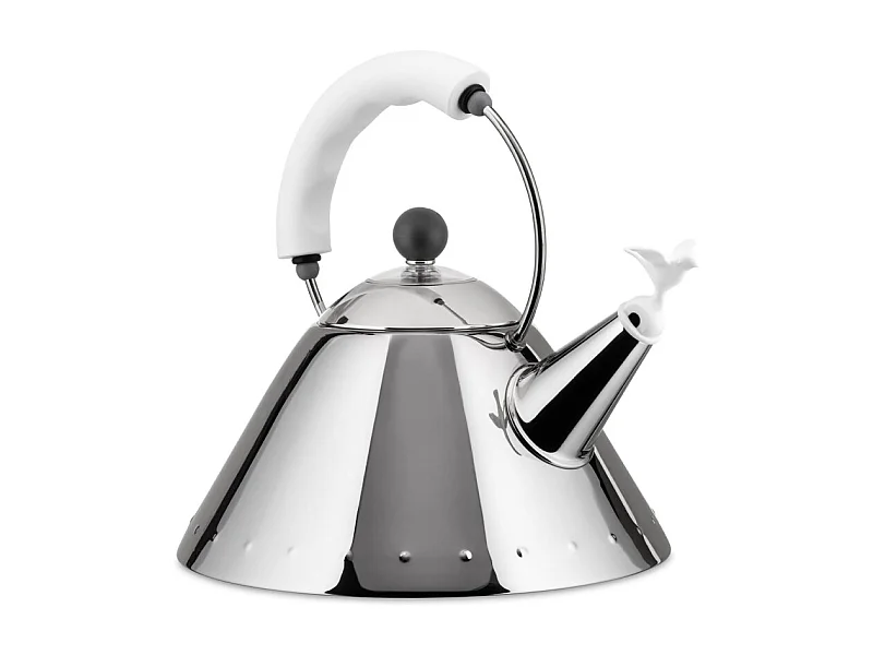9093, Bollitore in acciaio con manico bianco e Fischietto, Alessi