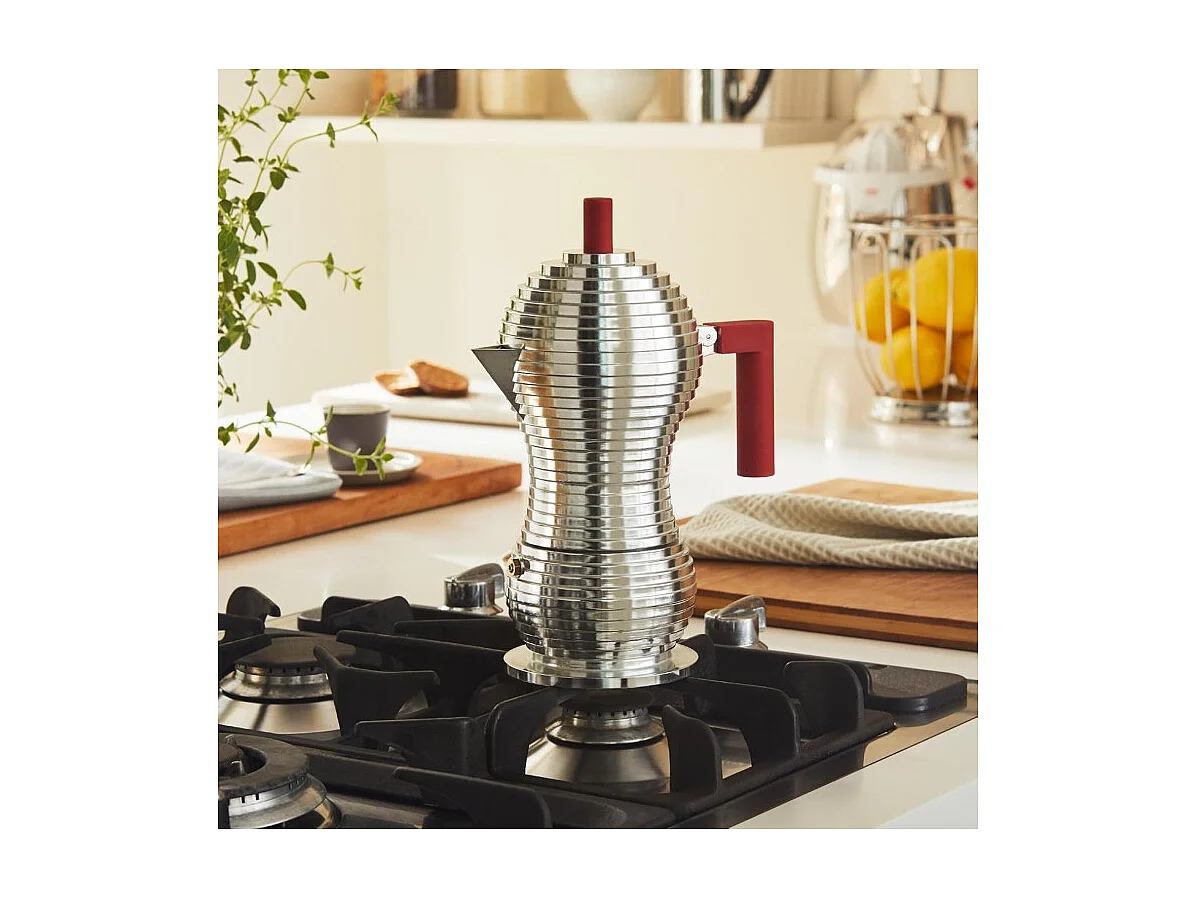 PULCINA, Cafetière à poignée rouge 6 tasses, Alessi