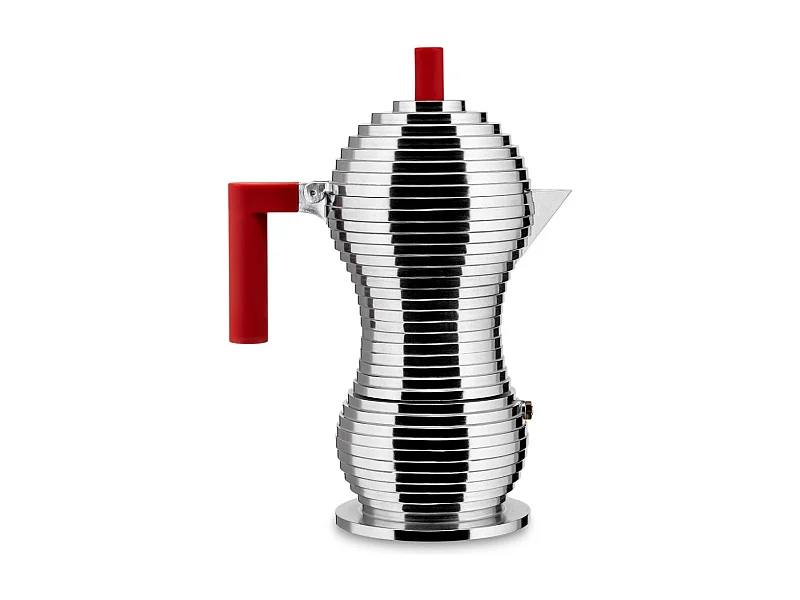 PULCINA, Cafetera de inducción de 6 tazas con mango rojo, Alessi