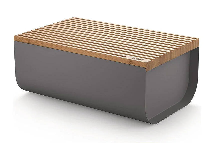 Mattina, Boîte à pain en métal gris anthracite et planche à découper en bambou, Alessi