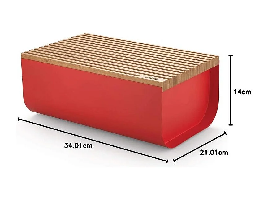 Mattina, Boîte à pain en métal rouge et planche à découper en bambou, Alessi