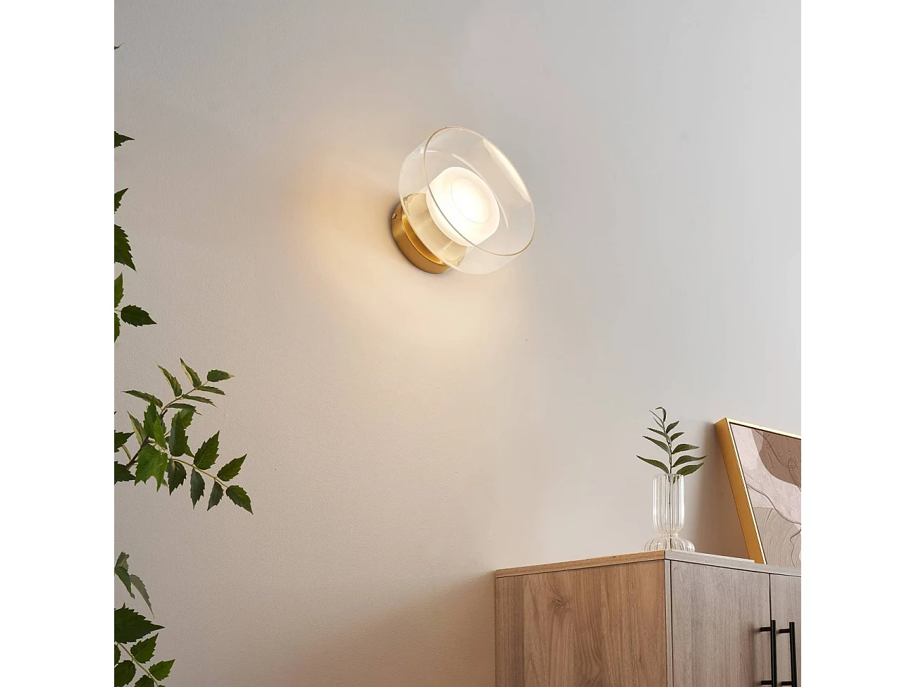 Applique ou spot en métal laiton et verre transparent 20 cm  - Valdo