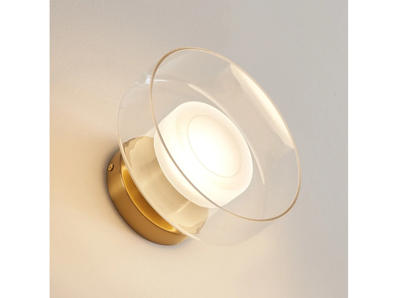 Applique ou spot en métal laiton et verre transparent 20 cm  - Valdo