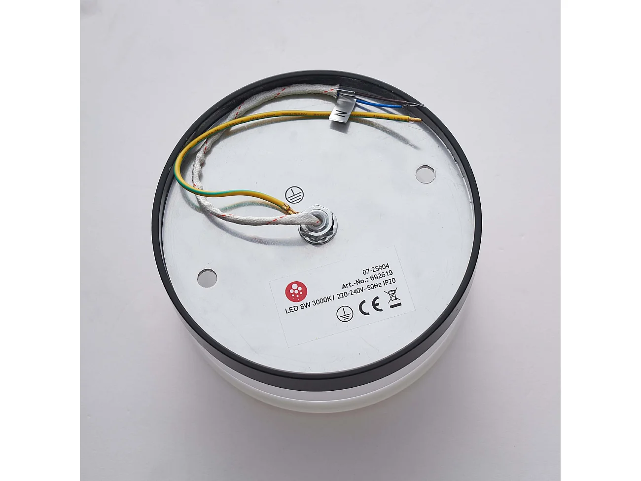 Petit spot rond LED en verre opale et métal noir - Solvan