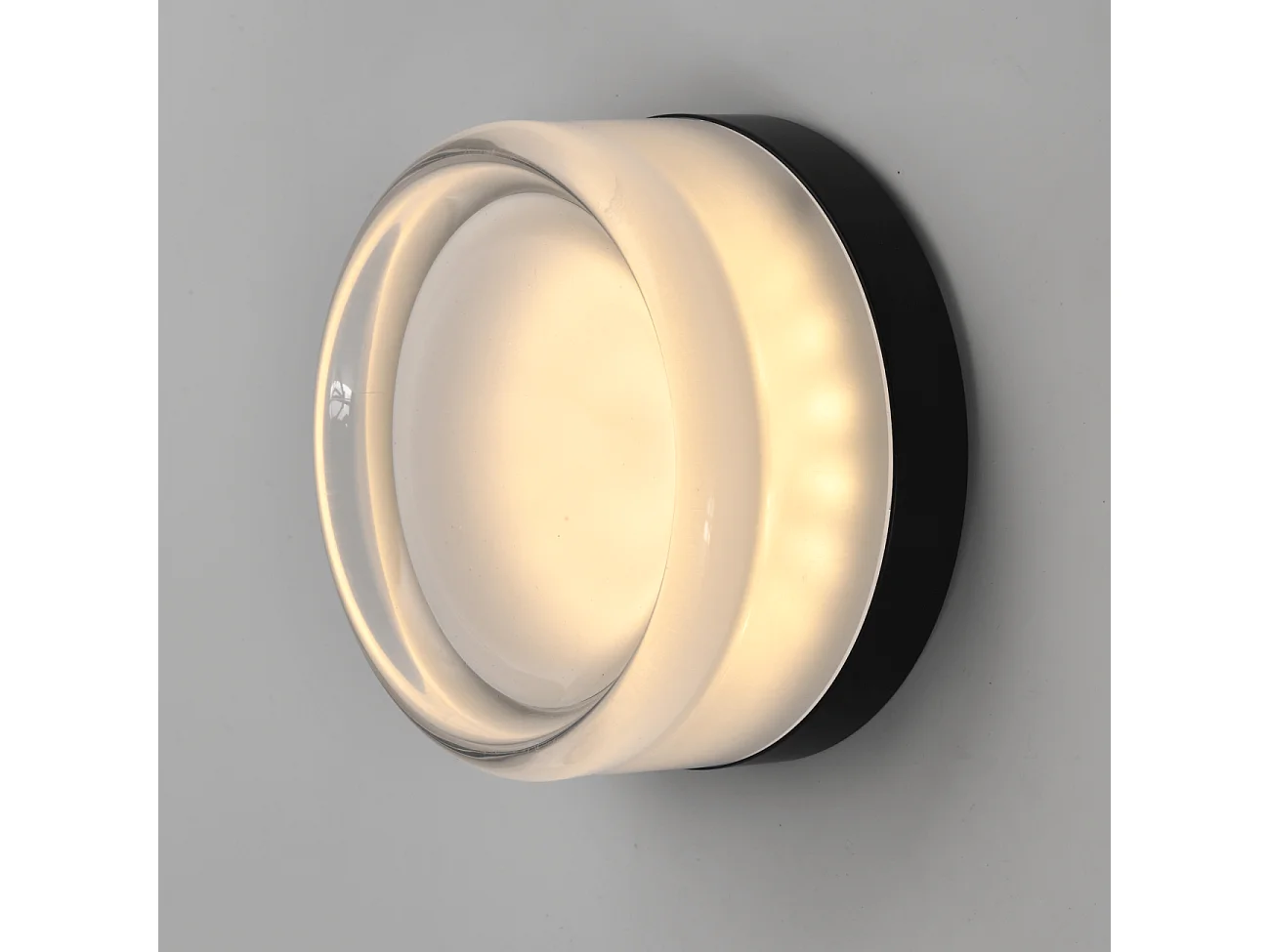 Petit spot rond LED en verre opale et métal noir - Solvan