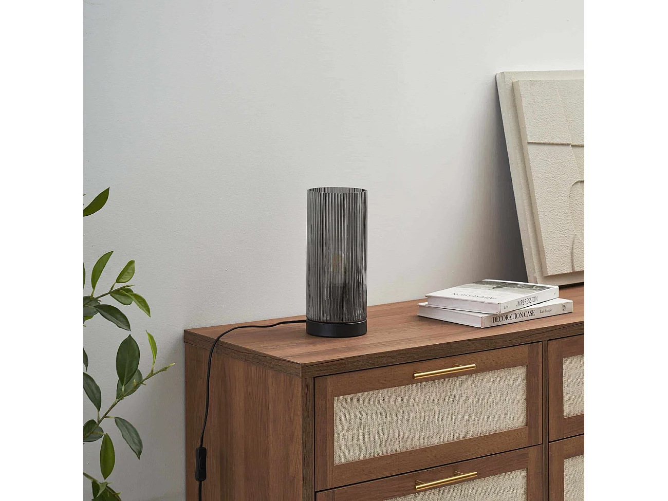 Lampe à poser tendance et cylindrique verre fumé - Liantha