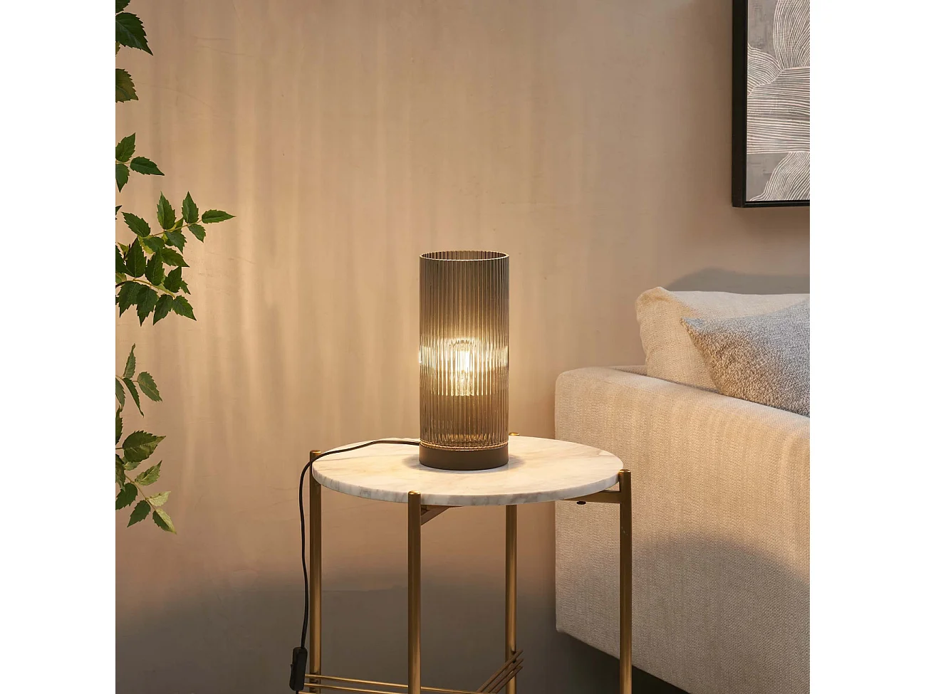 Lampe à poser tendance et cylindrique verre fumé - Liantha