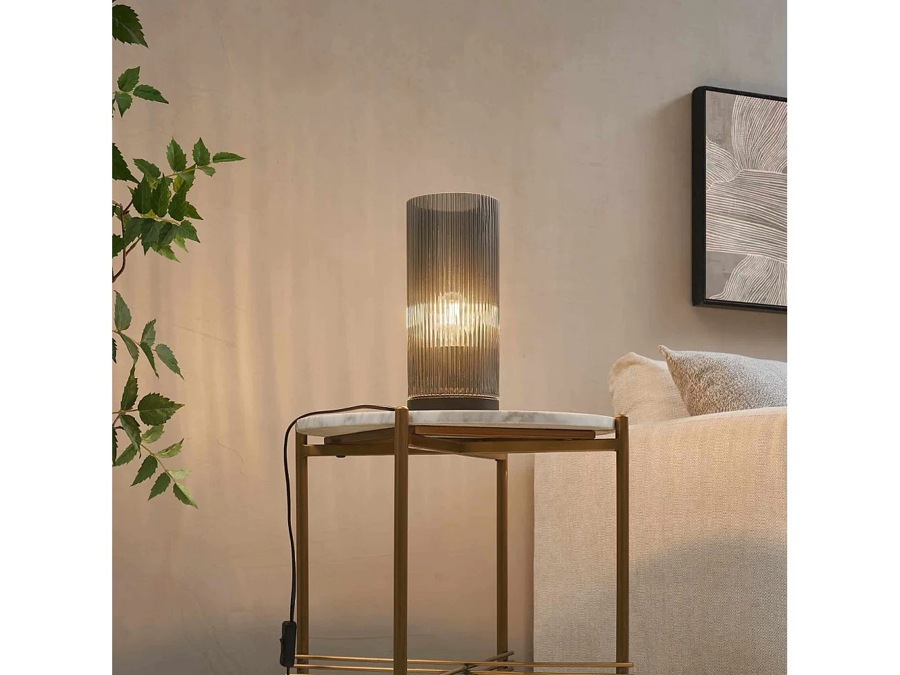 Lampe à poser tendance et cylindrique verre fumé - Liantha