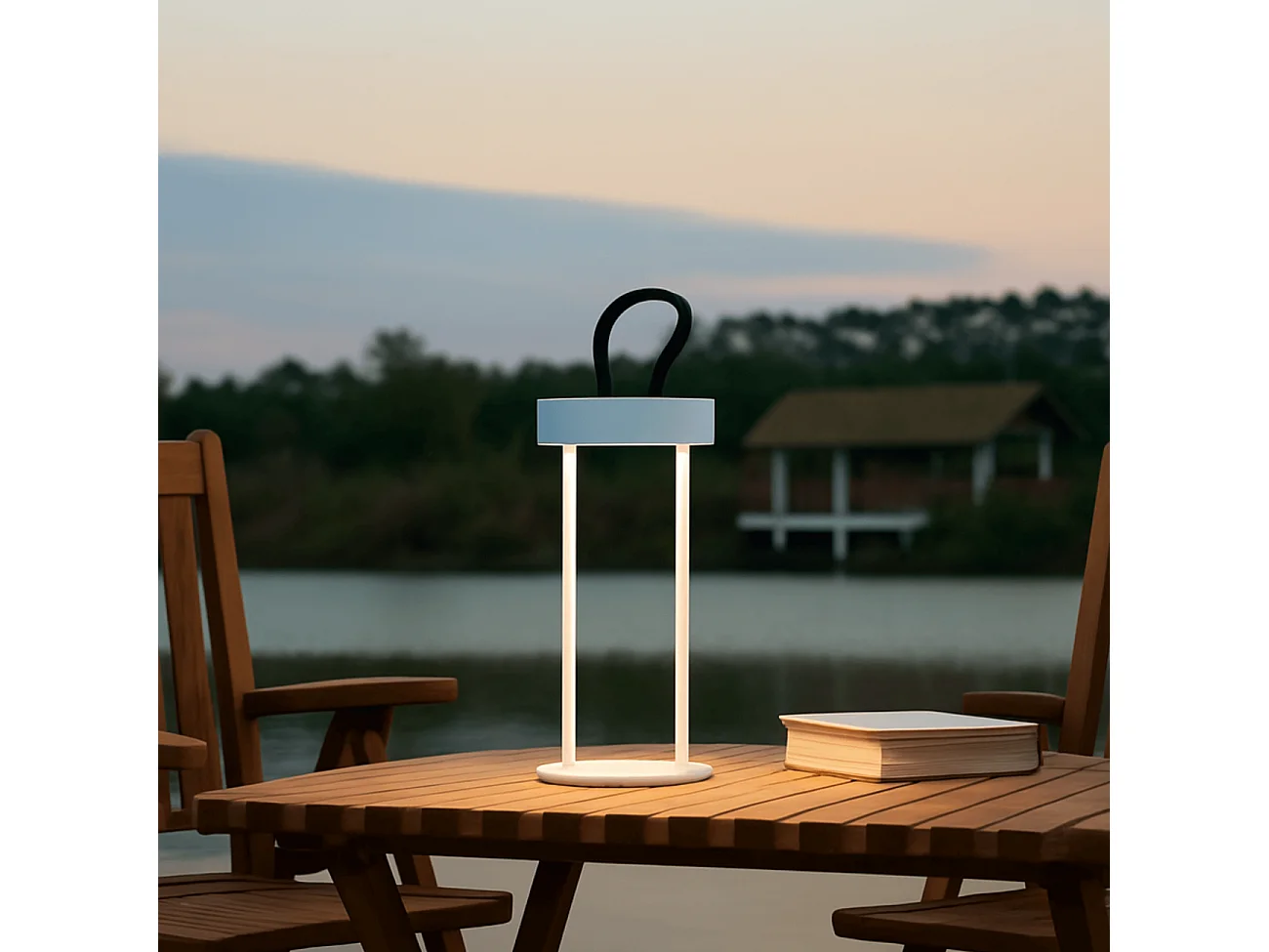 Petite lanterne blanche à poser LED dimmable pour extérieur - Astréa