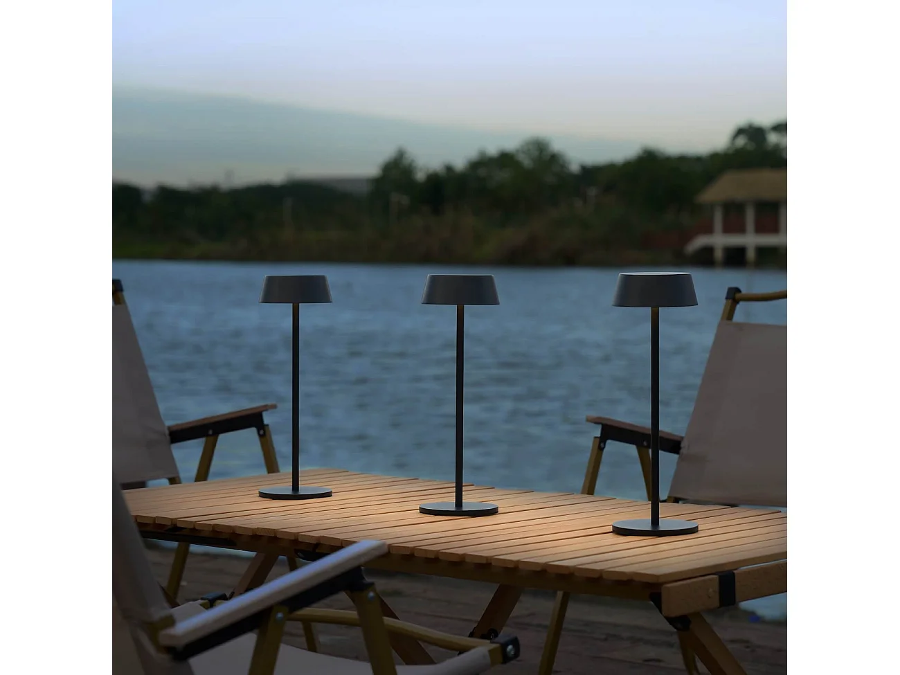 Lampe de table noire LED sans fil à batterie rechargeable IP54 - Vanyel