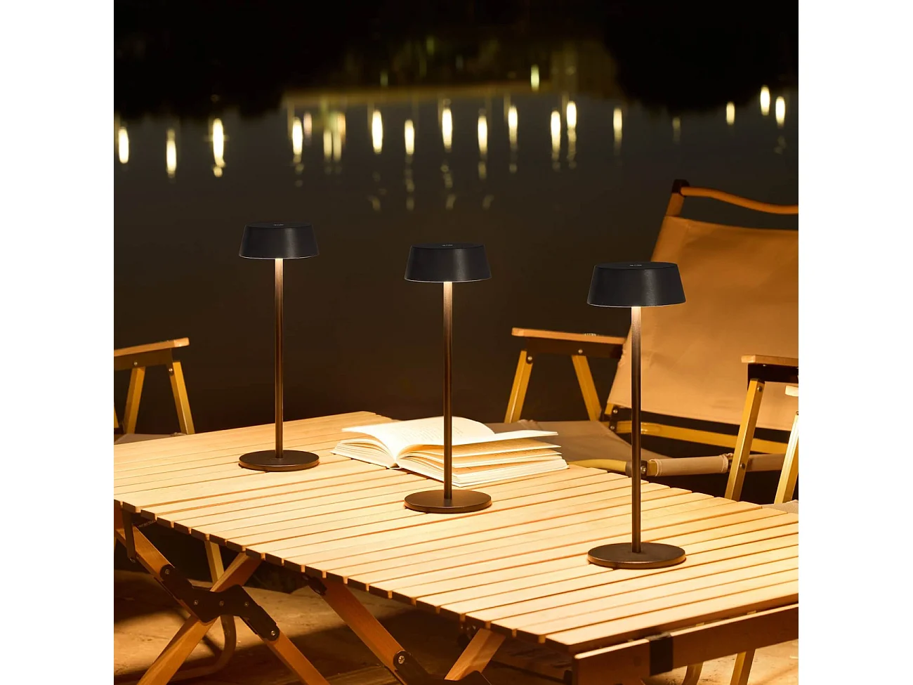 Lampe de table noire LED sans fil à batterie rechargeable IP54 - Vanyel