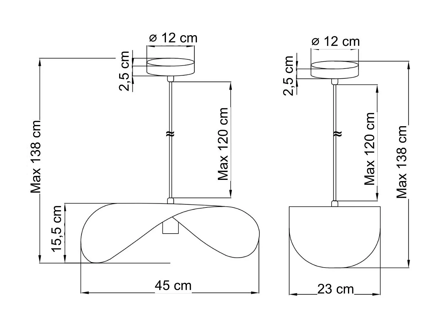 Grande suspension aérienne courbée en métal doré  - Piuma