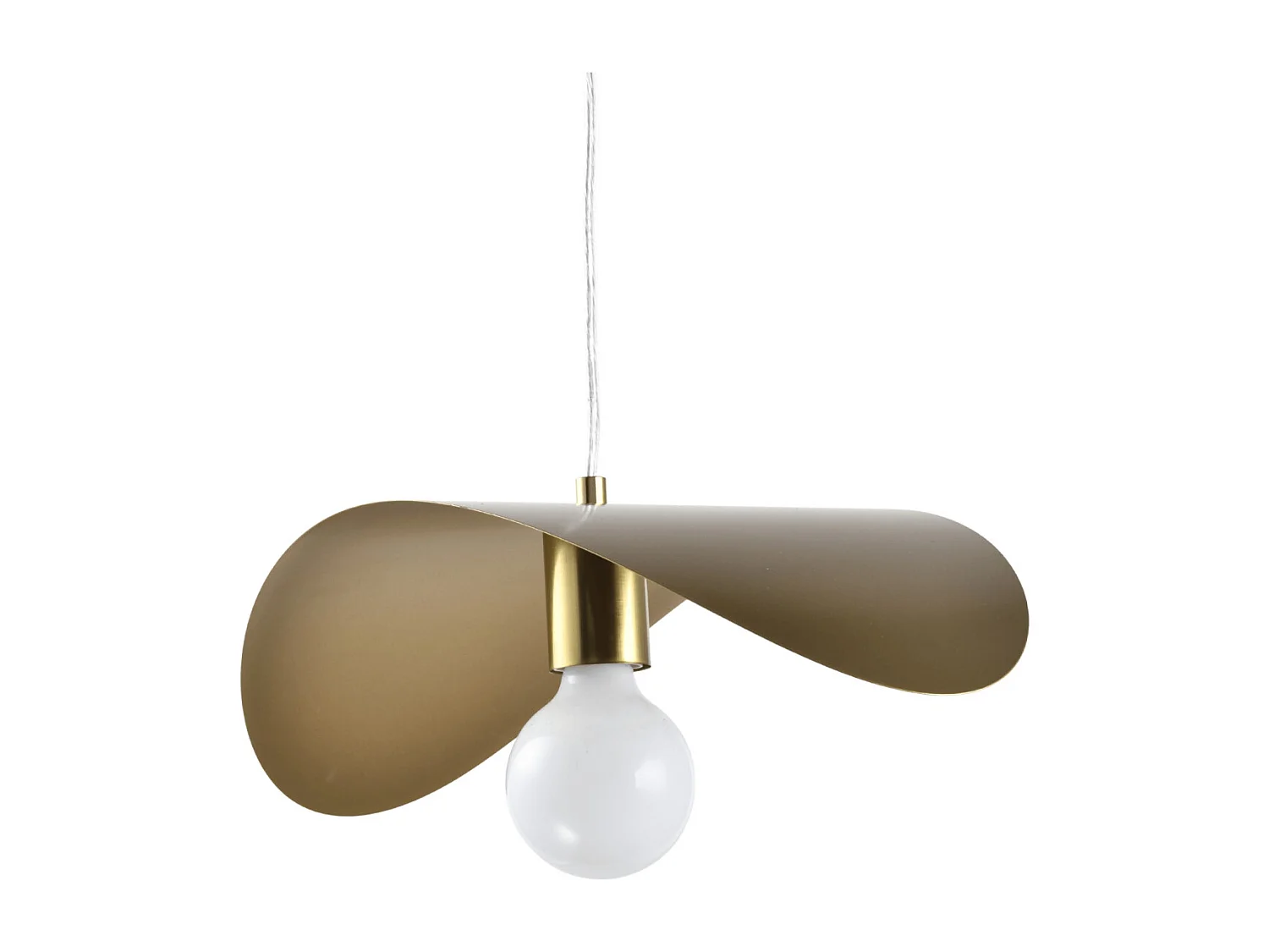 Grande suspension aérienne courbée en métal doré  - Piuma