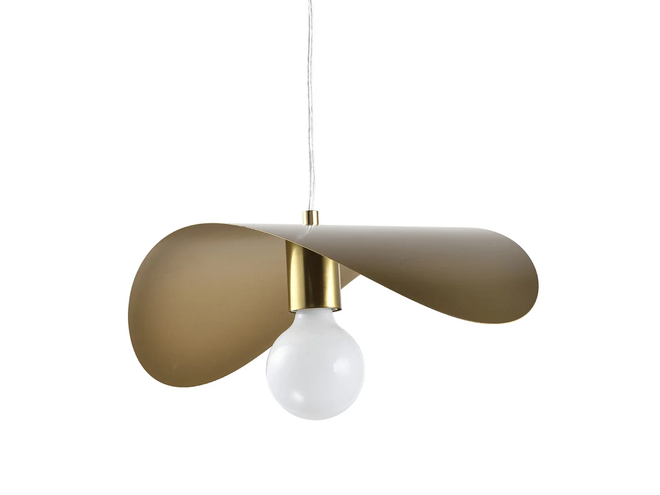 Grande suspension aérienne courbée en métal doré  - Piuma