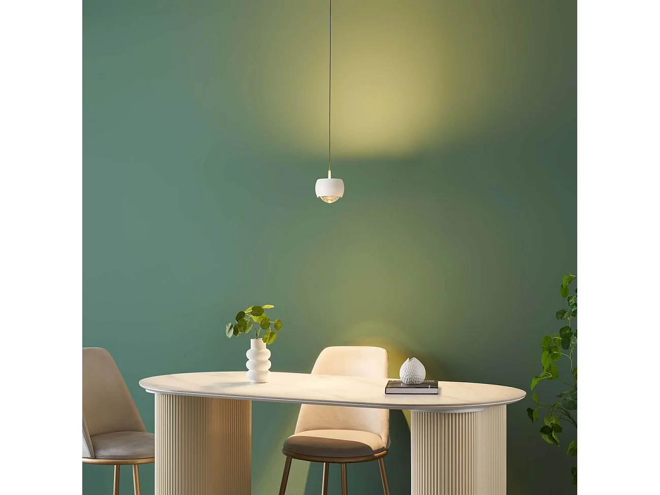 Petite suspension minimaliste blanche dimmable câble ajustable  - Finn