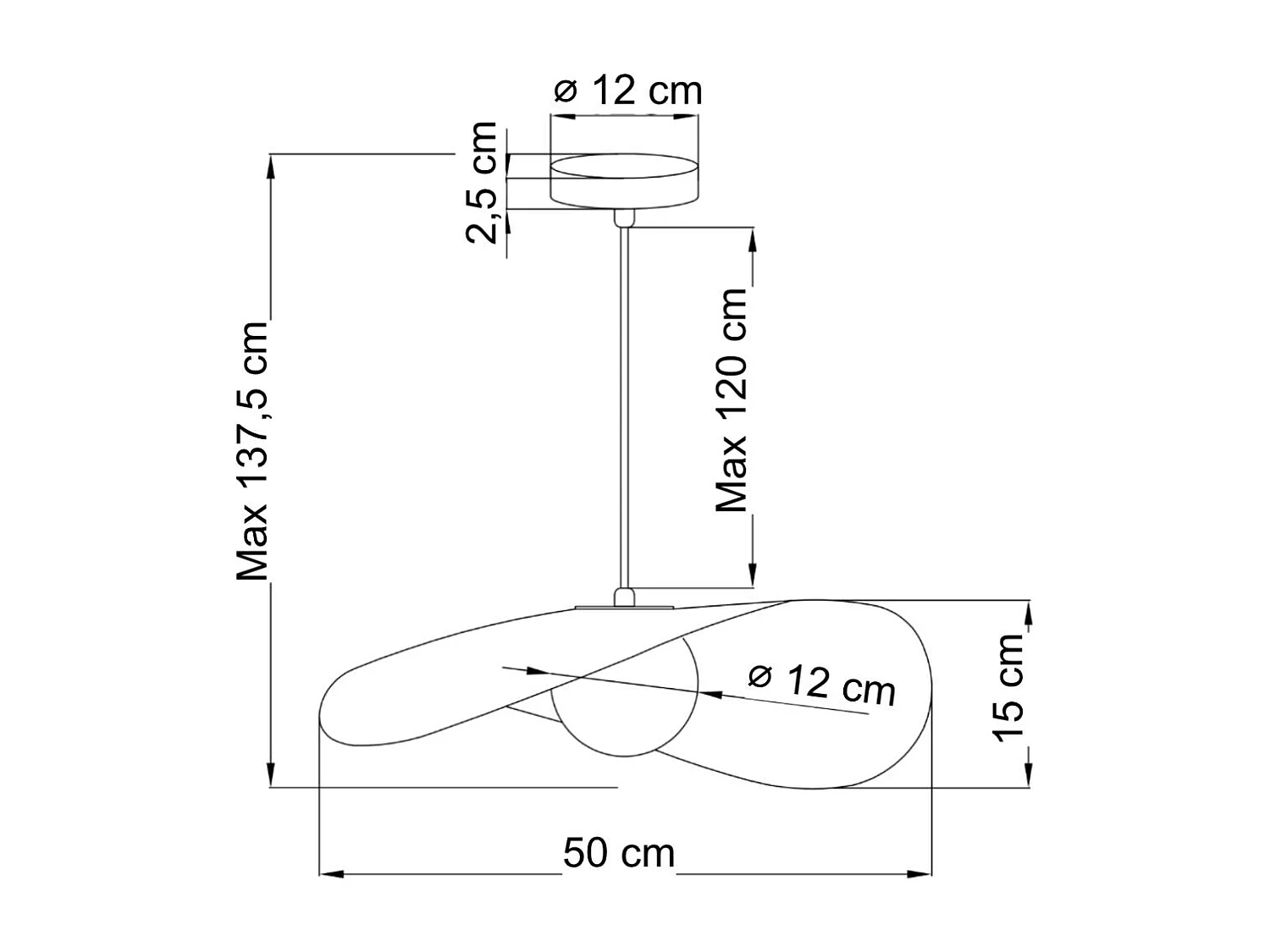 Grande suspension aérienne courbée en métal et textile blanc - Odalia