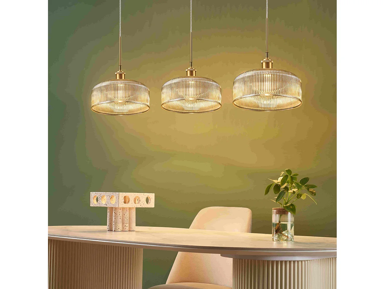 Suspension vintage verre ambré strié look rétro - Auréline