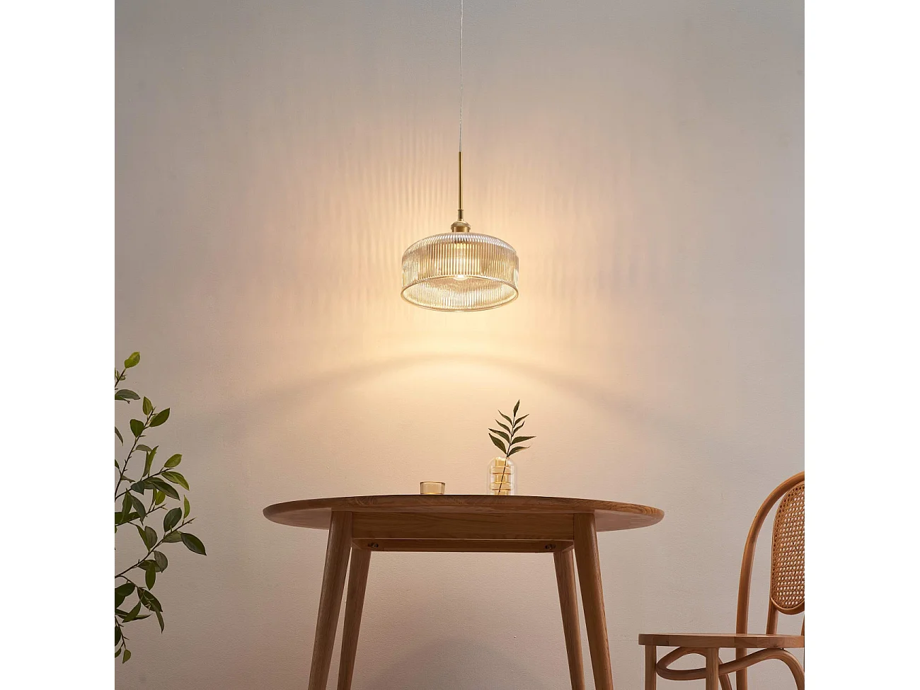 Suspension vintage verre ambré strié look rétro - Auréline