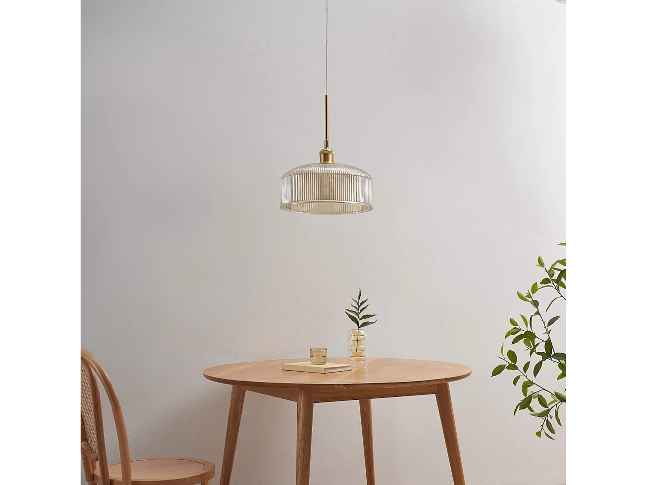 Suspension vintage verre ambré strié look rétro - Auréline