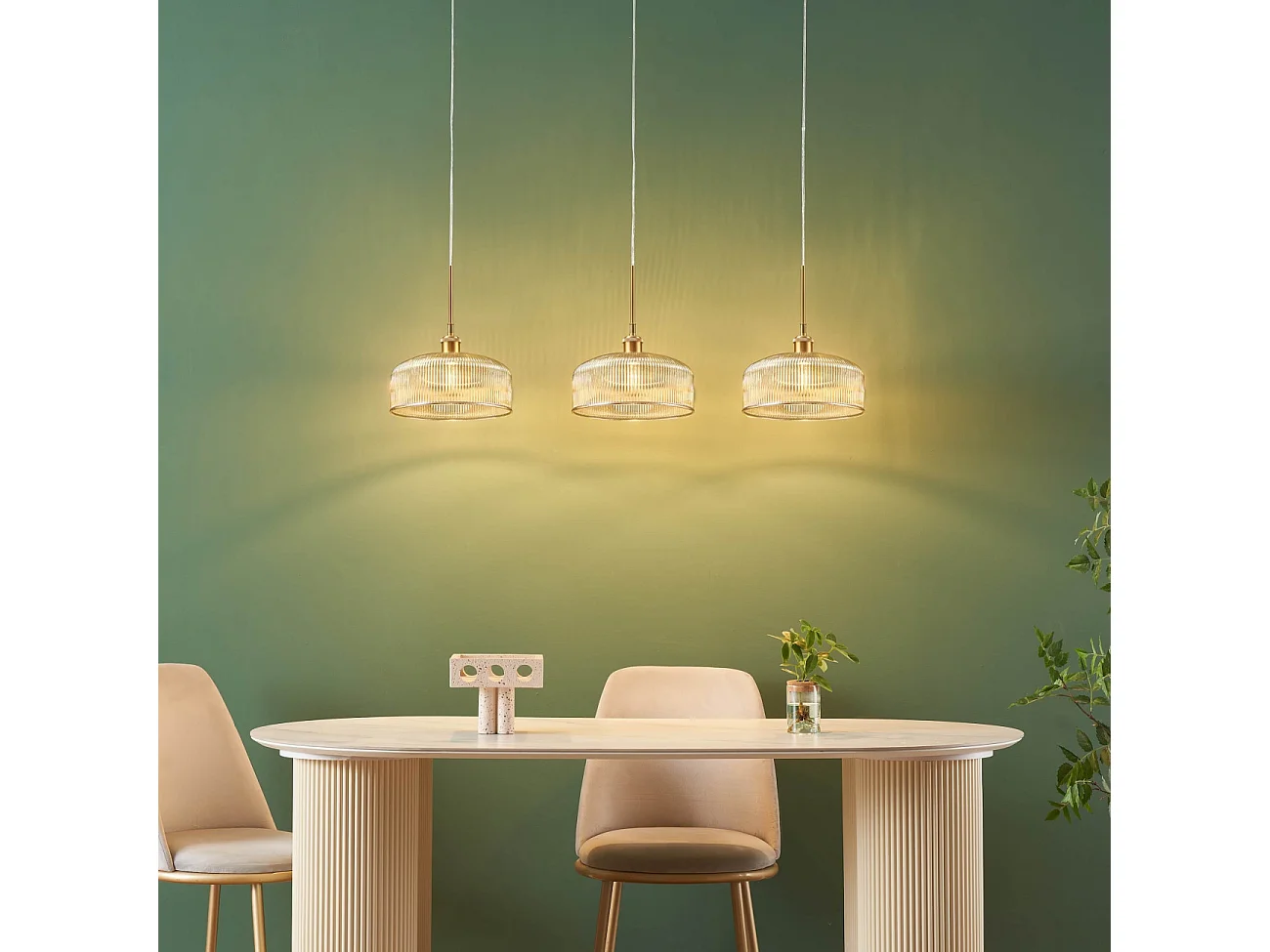 Suspension vintage verre ambré strié look rétro - Auréline