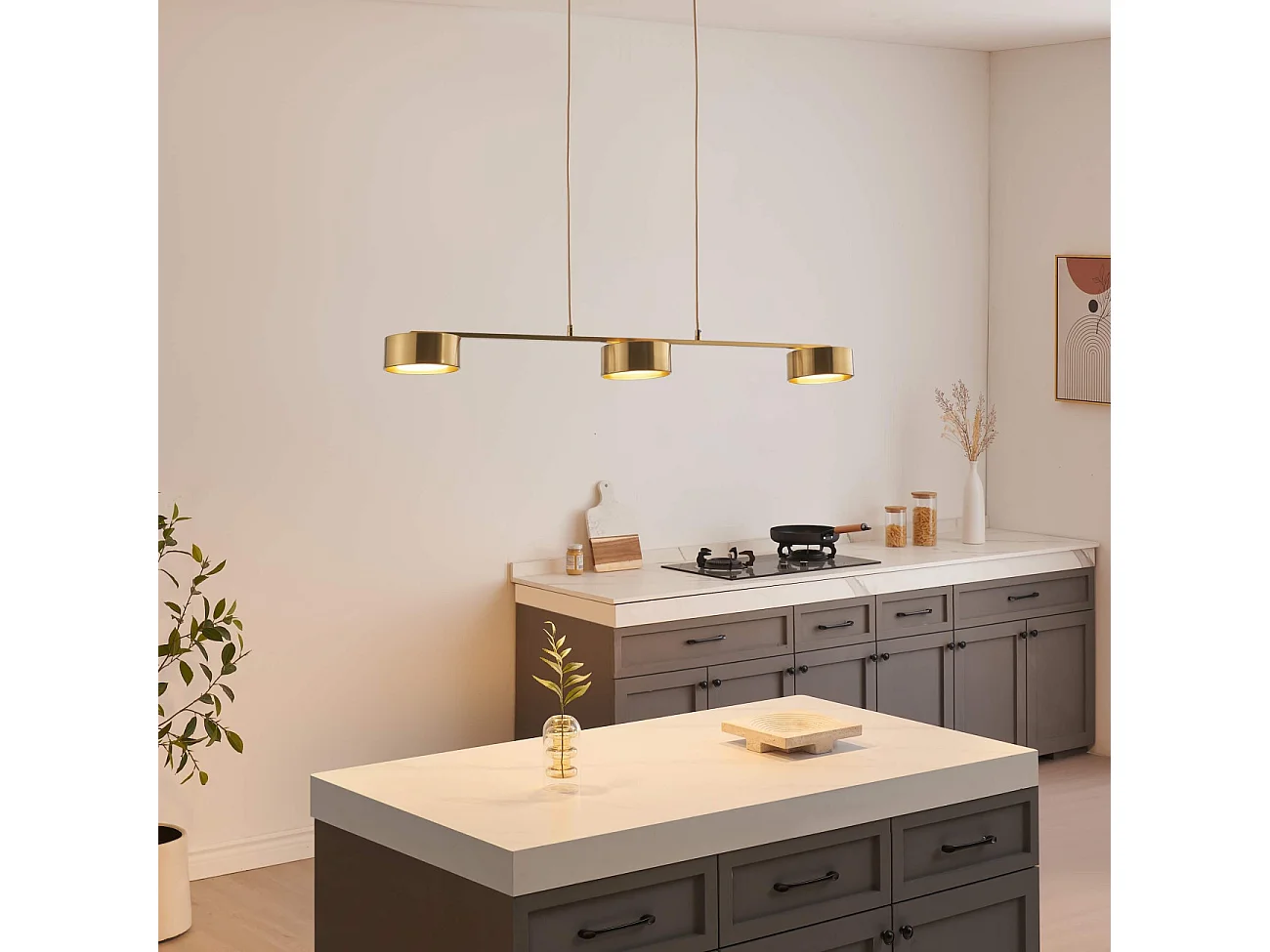 Suspension triple métal laiton 3 spots LED dimmable - Prins