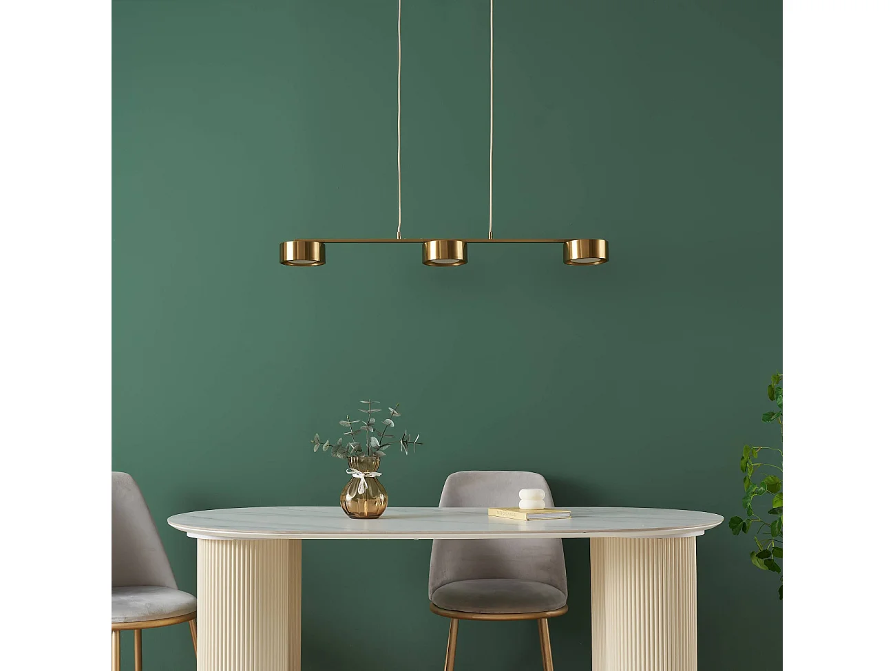 Suspension triple métal laiton 3 spots LED dimmable - Prins