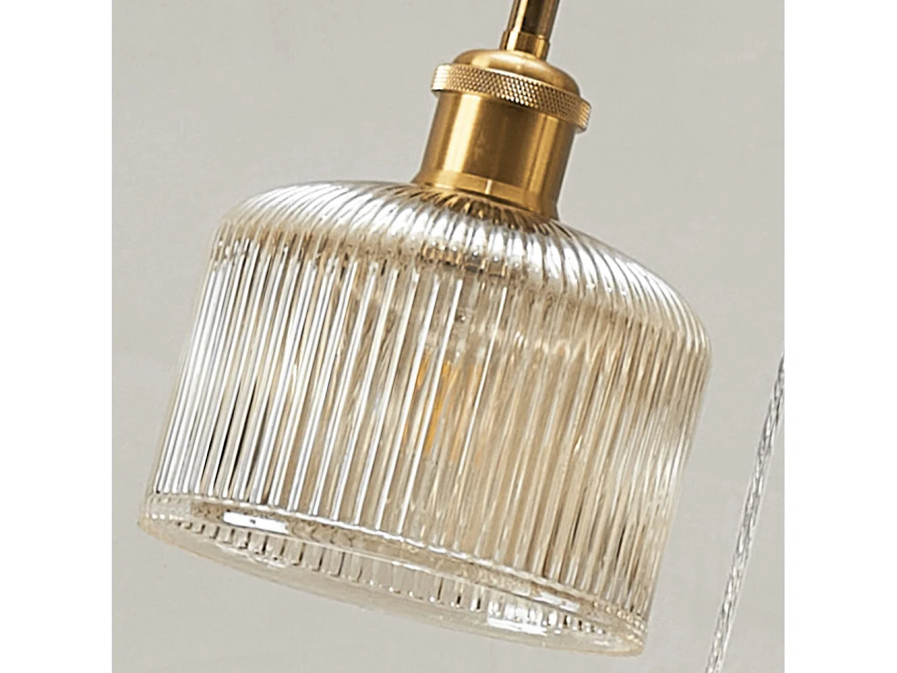 Suspension triple vintage laiton verres ambrés striés - Auréline