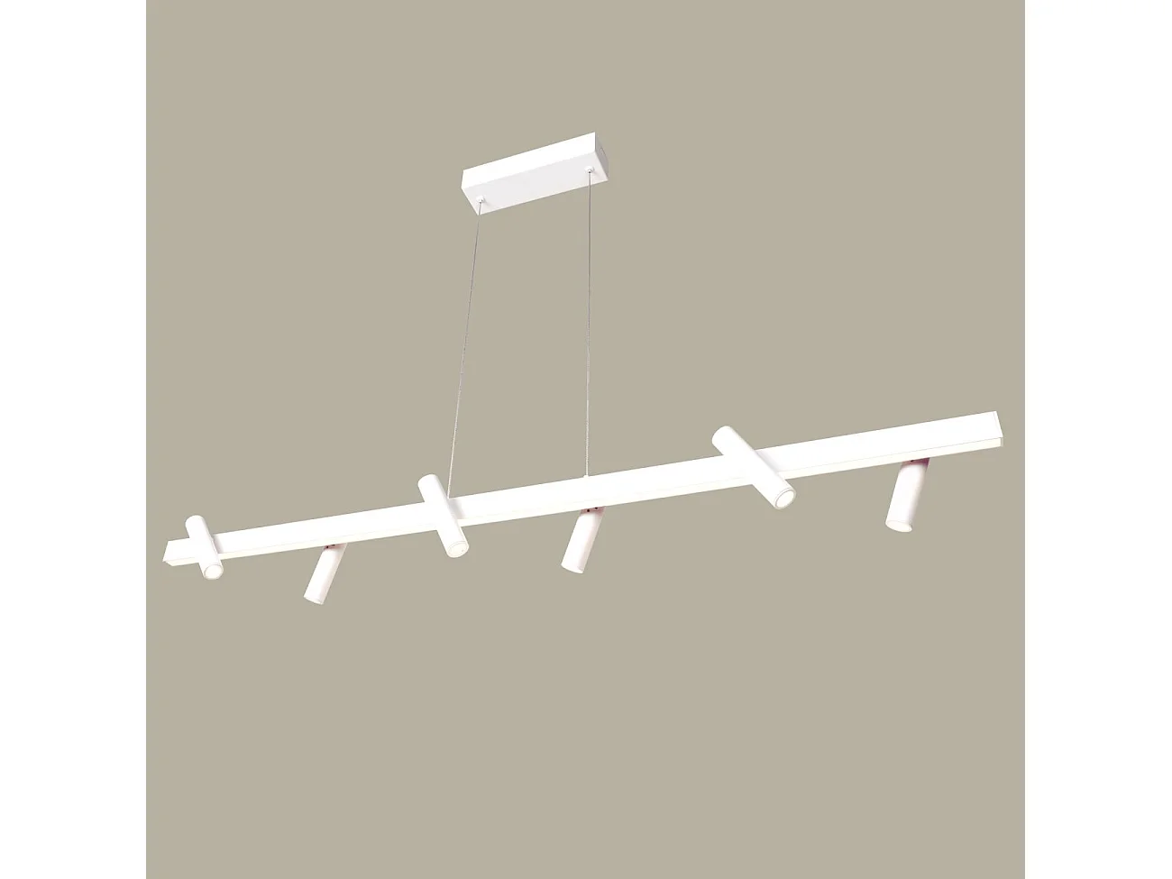 Longue suspension blanche linéaire LED dimmable spots orientables  - Aniska