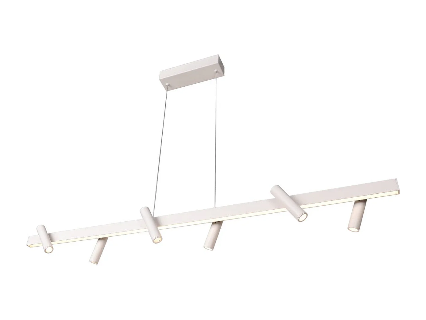 Longue suspension blanche linéaire LED dimmable spots orientables  - Aniska