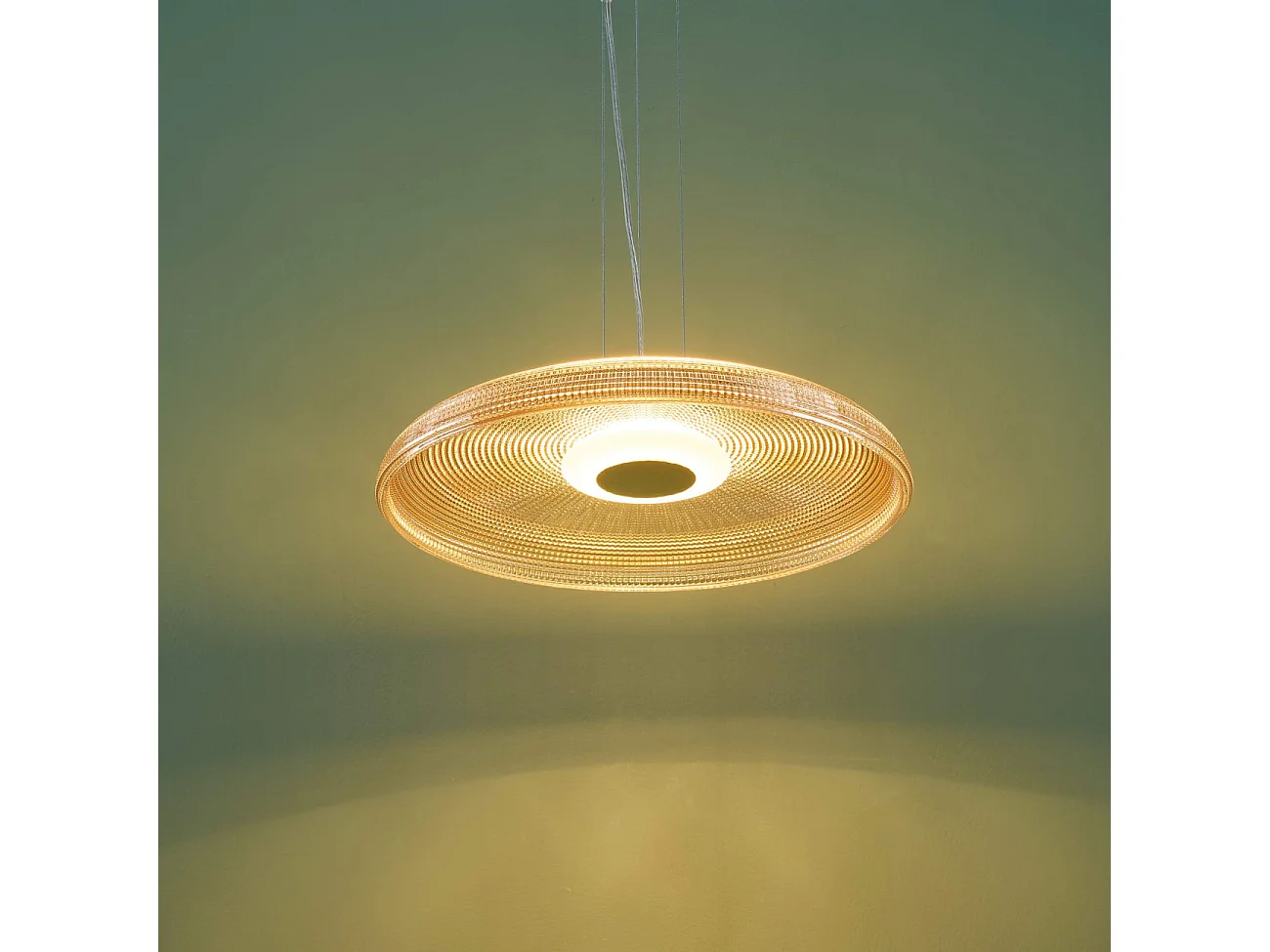 Suspension LED moderne verre texturé ambré et base noire  - Ossara