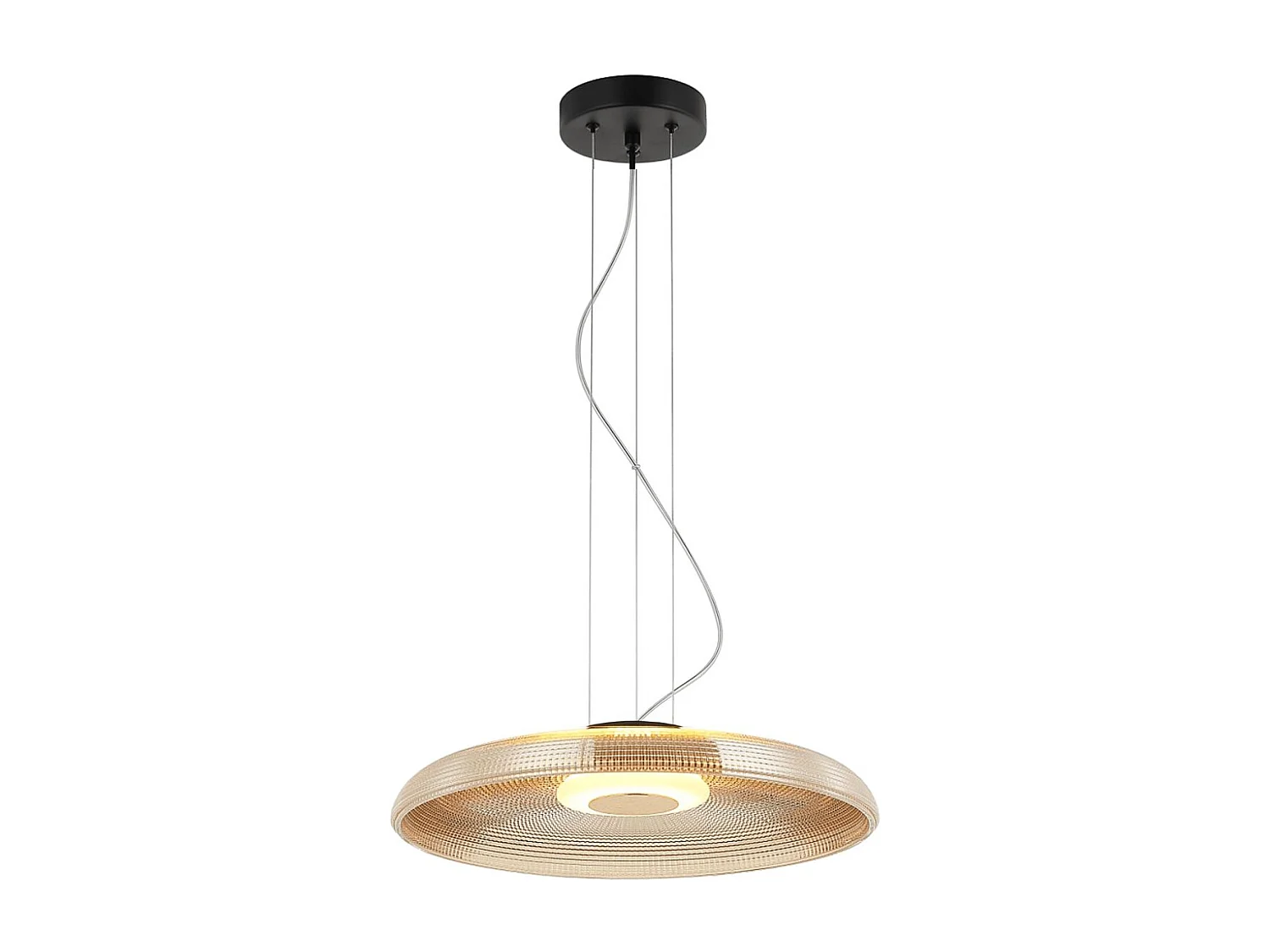 Suspension LED moderne verre texturé ambré et base noire  - Ossara