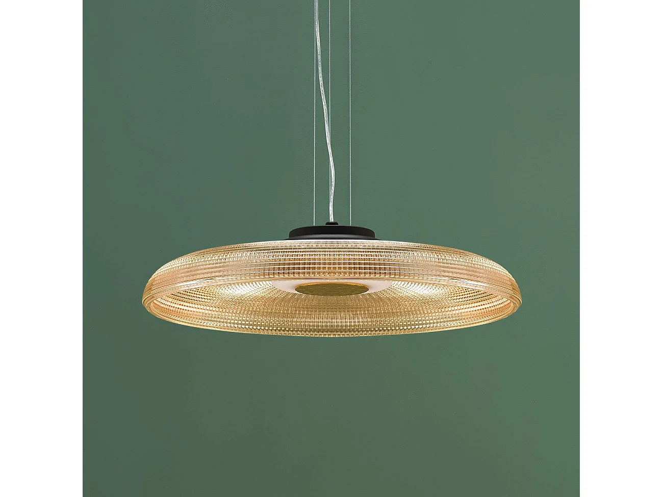 Suspension LED moderne verre texturé ambré et base noire  - Ossara