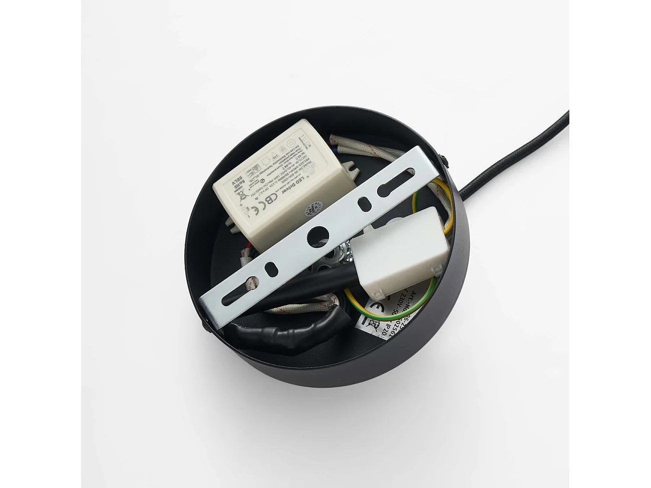 Suspension LED moderne verre texturé ambré et base noire  - Ossara