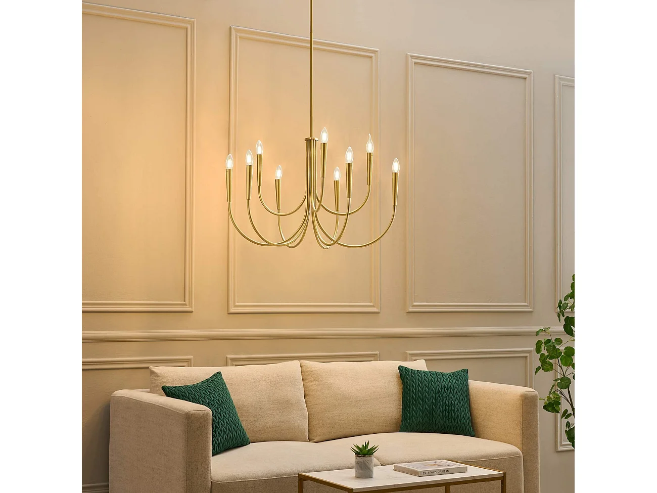 Lustre à bras multiples laiton style chandelier moderne 80 cm - Kaelisma
