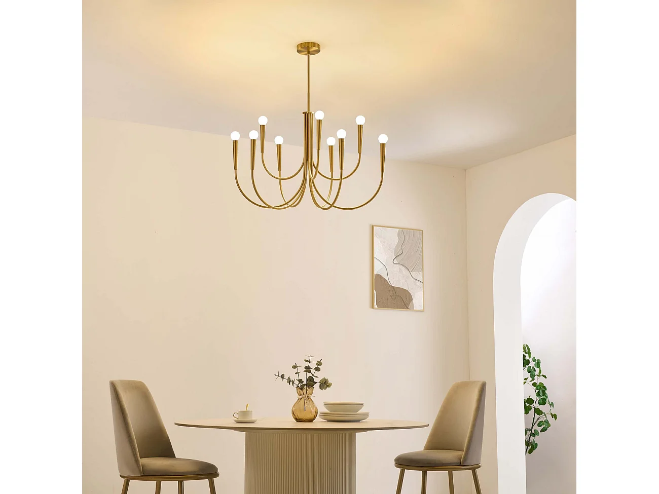 Lustre à bras multiples laiton style chandelier moderne 80 cm - Kaelisma