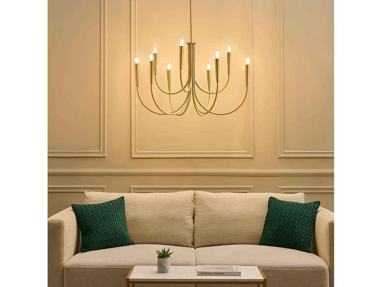 Lustre à bras multiples laiton style chandelier moderne 80 cm - Kaelisma