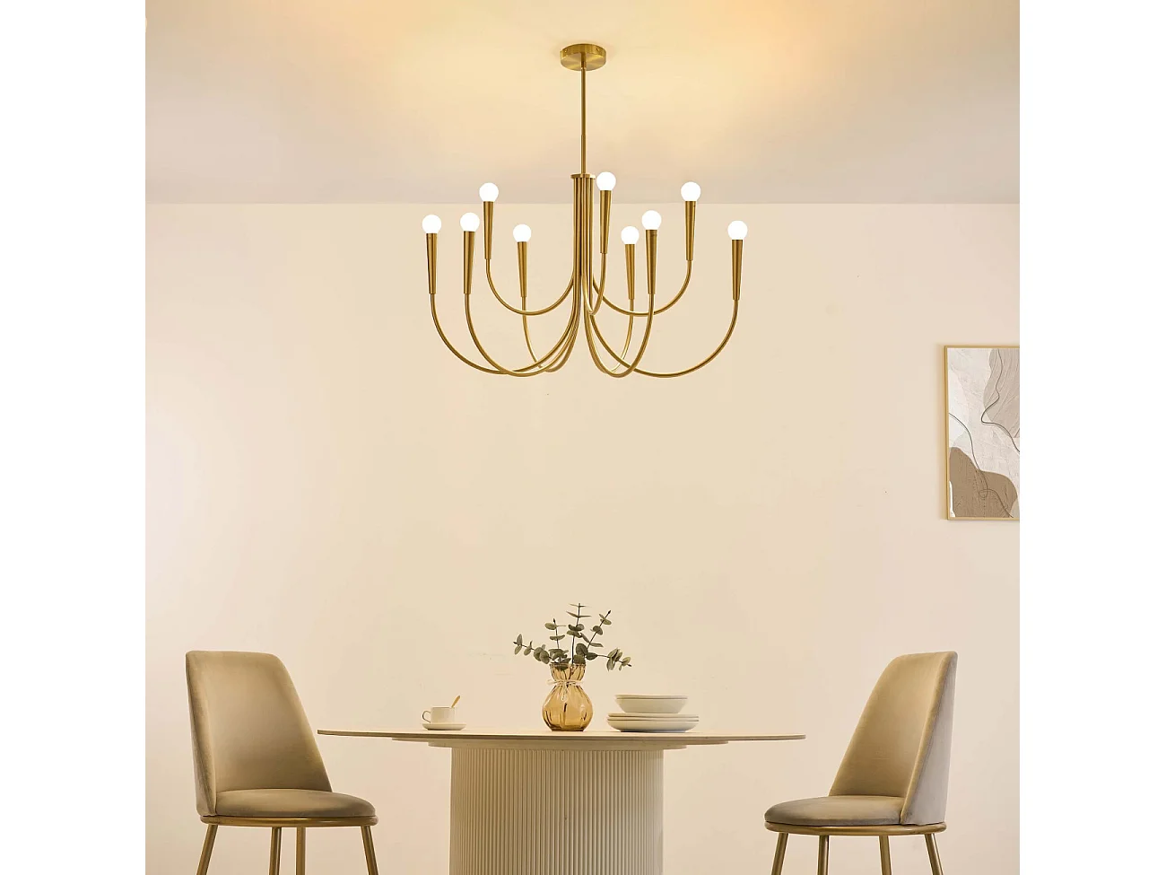 Lustre à bras multiples laiton style chandelier moderne 80 cm - Kaelisma
